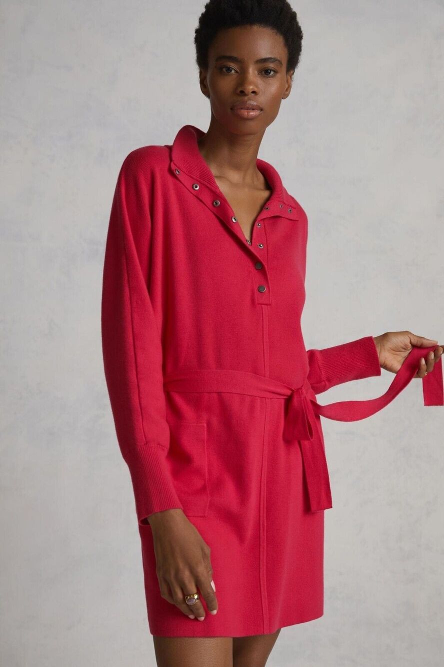 DAILY PRACTICE Sweater Dress Womens Large Pink Pullover Polo Knit Mini Belted